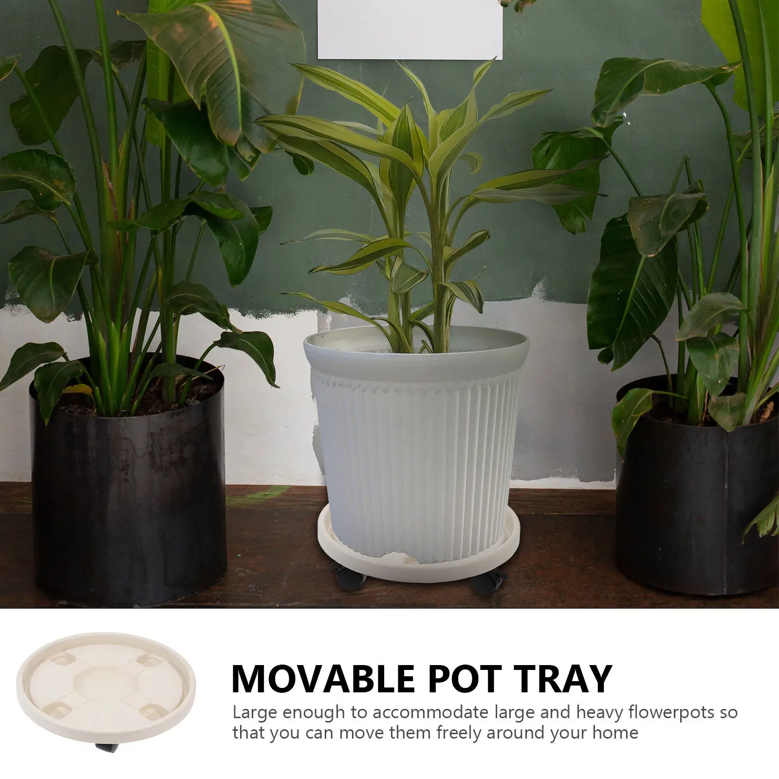 1Pcs Reinforced Round Vase Rack Thick Plastic Movable Flowerpot Stand with Silent Casters for Indoor Outdoor Plant Pot Mobility