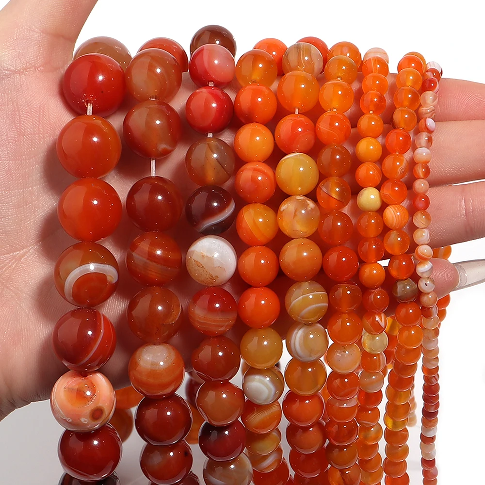 4 6 8 10 12mm Orange Red Natural Stone Beads Agates Beads Loose Spacer Beads for Making Bracelets Jewelry DIY Accessories
