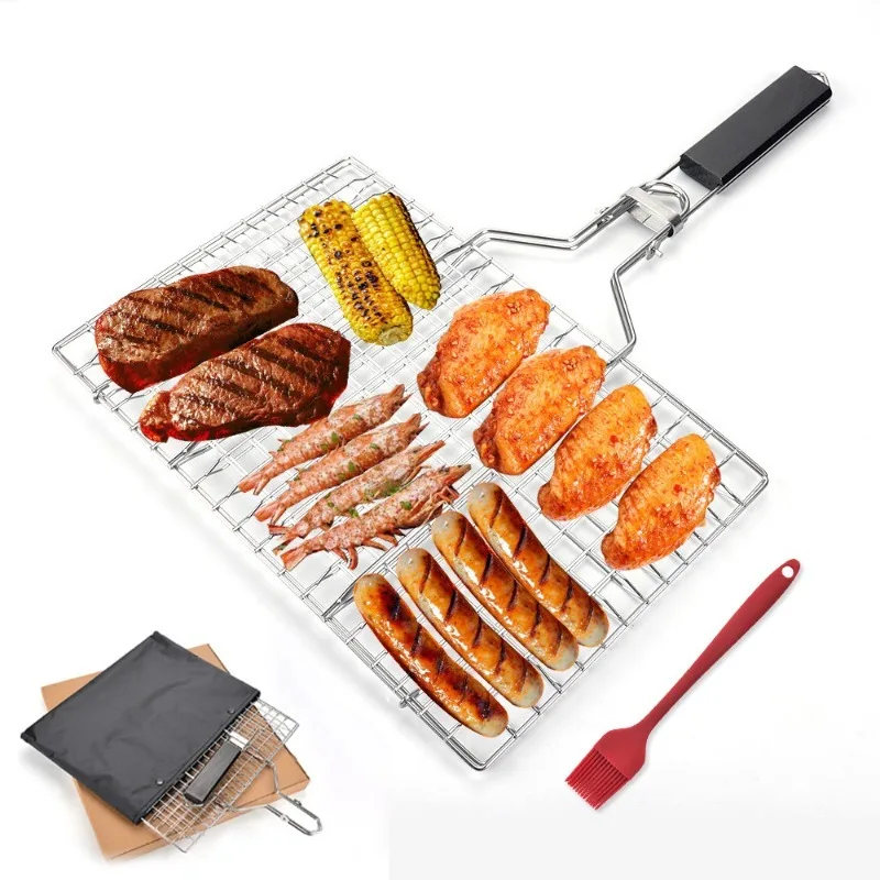 

Outdoor BBQ Tools Stainless Steel Grill Fish Clip Large BBQ Grill Mesh BBQ Mesh Foldable