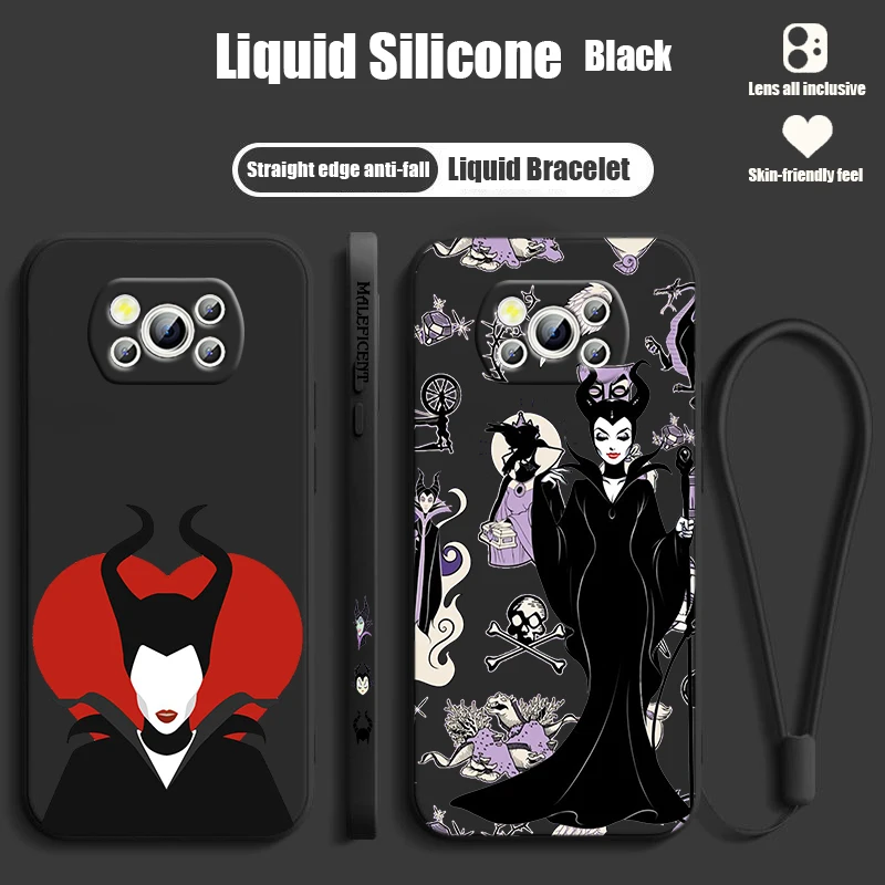 Disney Cute Maleficent For POCO M6 M5S M5 M4 C55 C50 C65 X6 X5 X4 X3 F5 F4 Pro GT NFC Liquid Left Rope Phone Case