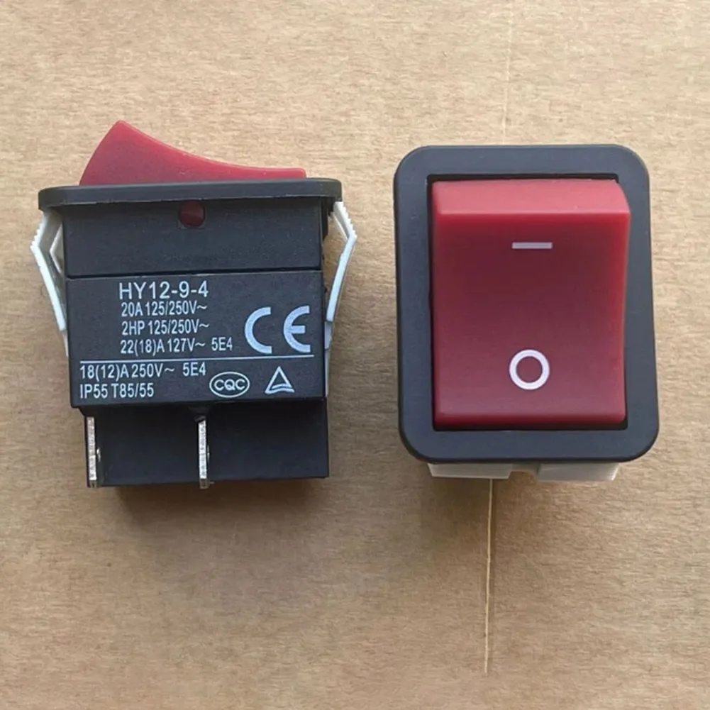 20A 250V AC IP55 Rated Rocker Switch HY12-9-4 DPST 2 Position for Table Saws Drilling Machines Woodworking Use