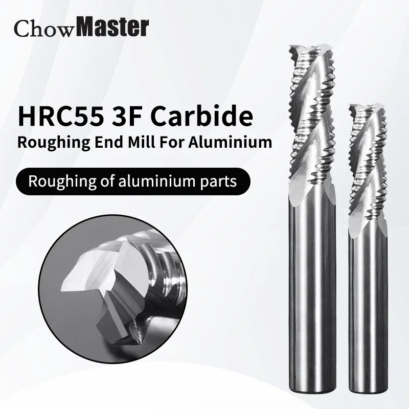 ChowMaster Roughing End Mill HRC55 Solid Carbide 3 Flutes for Aluminum MDF Fiberglass Acrylic Wood Copper Plastic Milling Cutter