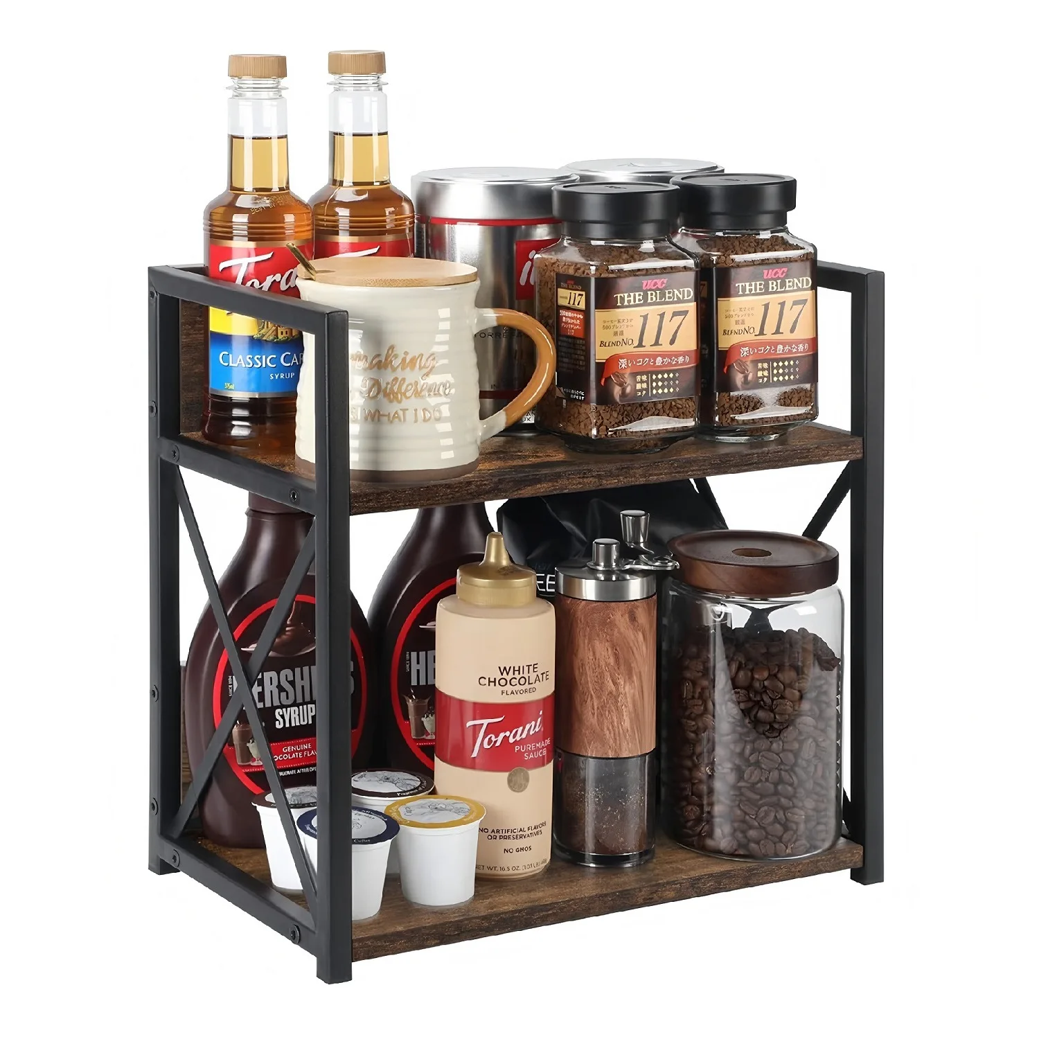 PYH wrought iron coffee kitchen condiments rack cosmetics bathroom storage rack desktop storage rack