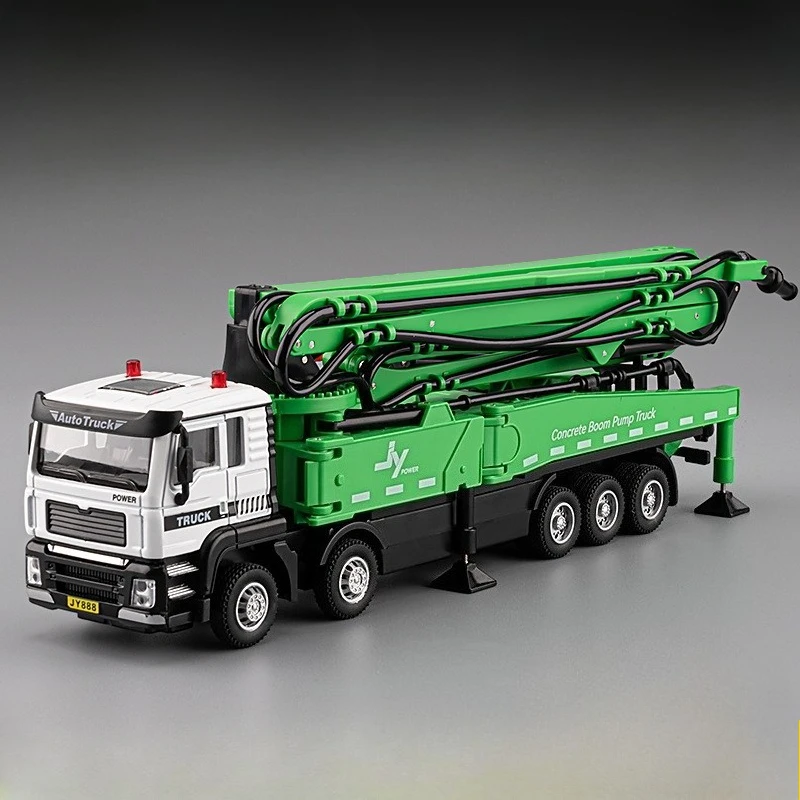 Diecast Alloy 1/50 Scale Cement Pump Truck Model Pull Back Sound Light Toy Construction Vehicle Cement Pouring Truck Vehicle