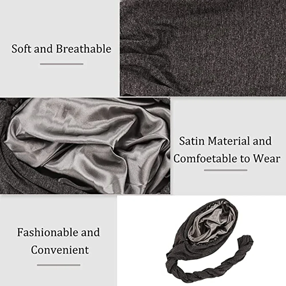 Vintage Turban für Männer Vintage Kopfwickel für Männer Stretch Modal und Satin Turban Schal Krawatte für Haare – Detail 4