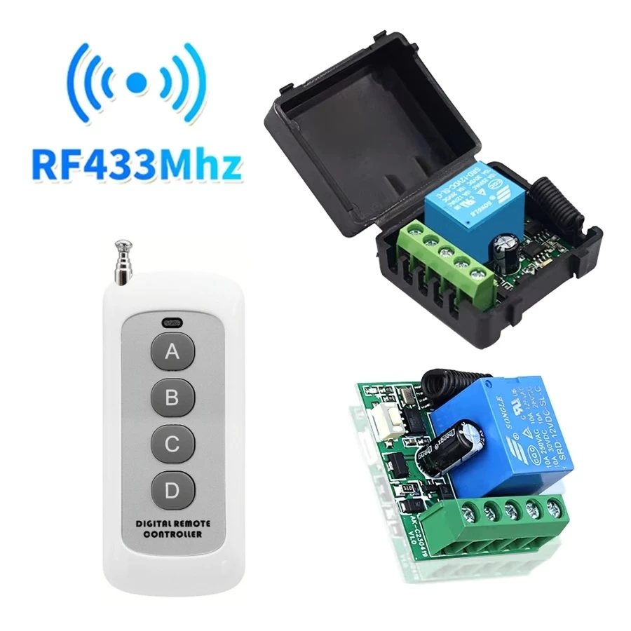 Commutateur universel de télécommande sans fil RF 433Mhz, Module récepteur de relais DC 12V 1CH pour l'apprentissage du Code émetteur 4CH, bricolage à distance