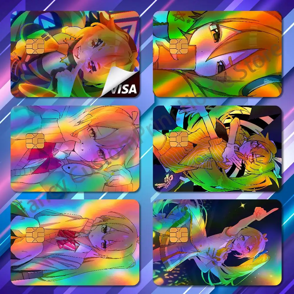 

Cute A-Akita Singer N-Neru Credit Bank Sticker ID Access Card Cover Skin Rainbow Color Laser Stickers Film
