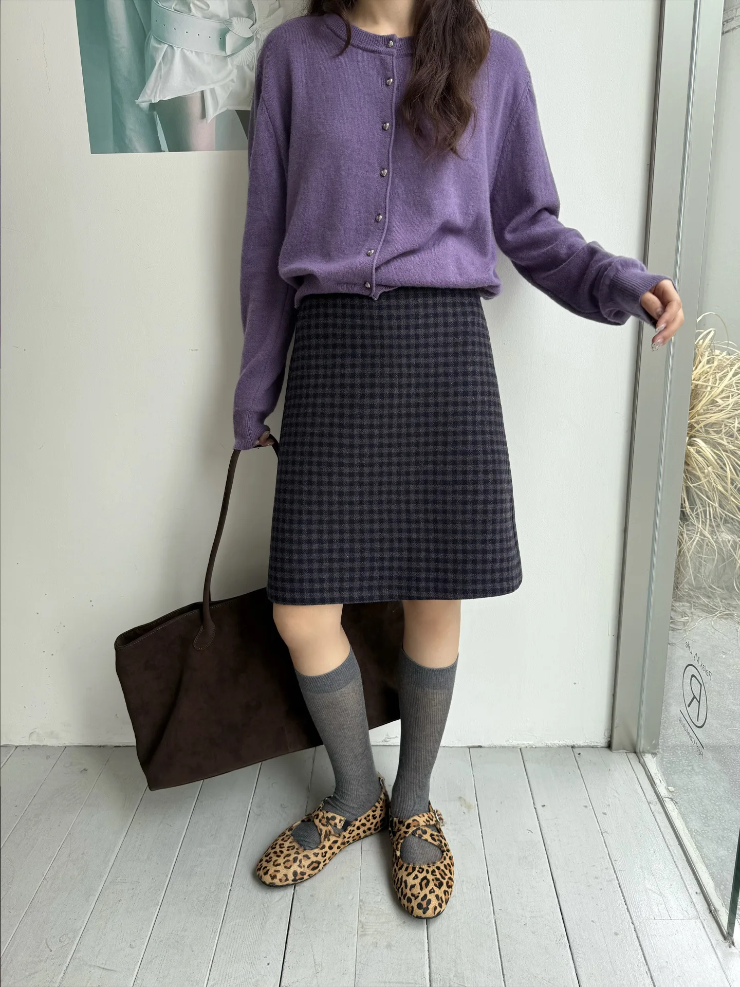 

Корейская винтажная юбка в клетку из смесовой шерсти, А-силуэт, с высокой талией, с разрезом сзади, облегающая, повседневная, офисная, ретро, миди