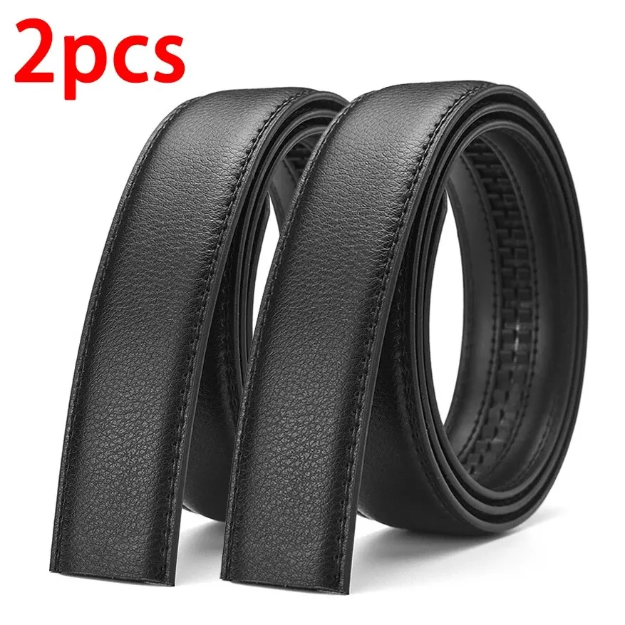 2Pcs männer Gürtel Mode Ohne Schnalle High-End-Gürtel Schwarz Weiche PU Leder Männer Gürtel Körper Keine Schnalle strap