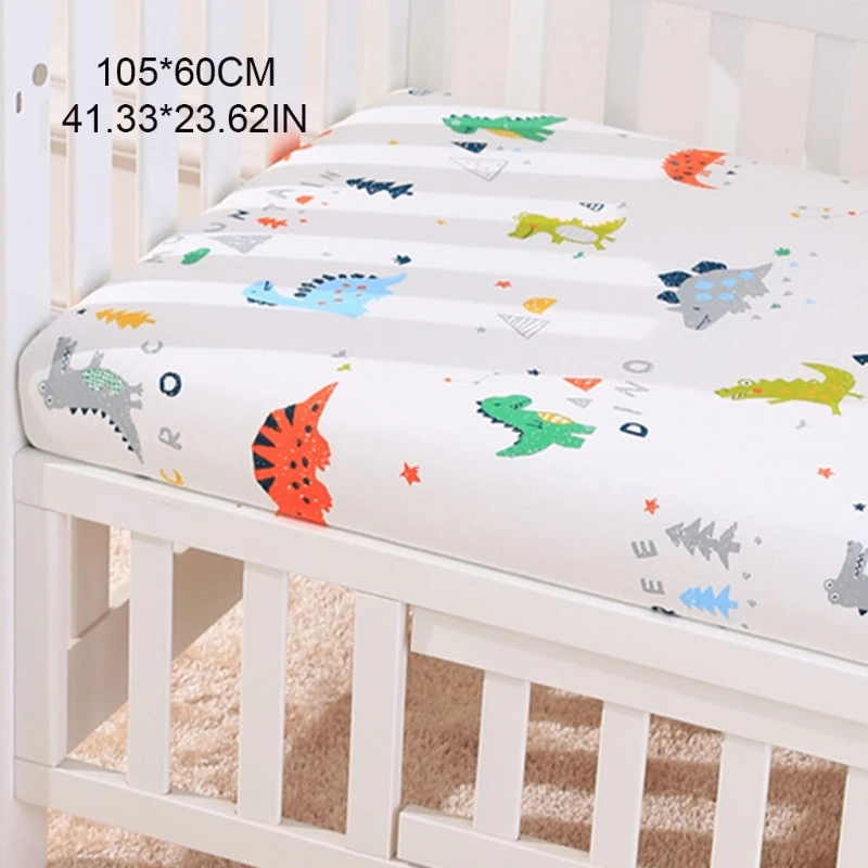 F19F Baby Fitted Sheet Newborn Cotton Soft Crib Bed Sheet Children Mattress Cover Protector Cartoon Printed Cot Pad Cover