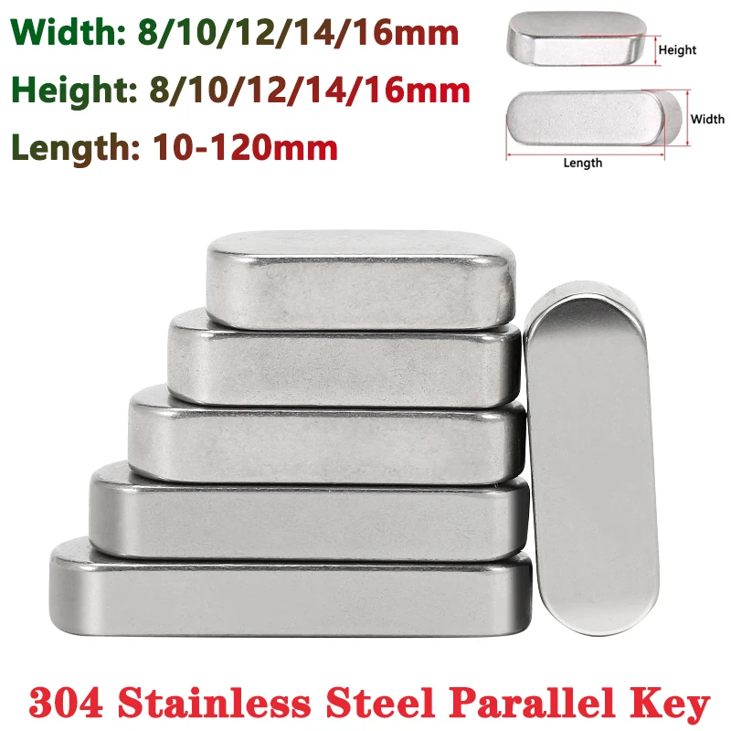 1-5pcs Parallel Key M8 M10 M12 M14 M16 304 Stainless Steel A2 Round Ended Drive Shaft Flat Keyway Pin Length 10-120mm GB1096