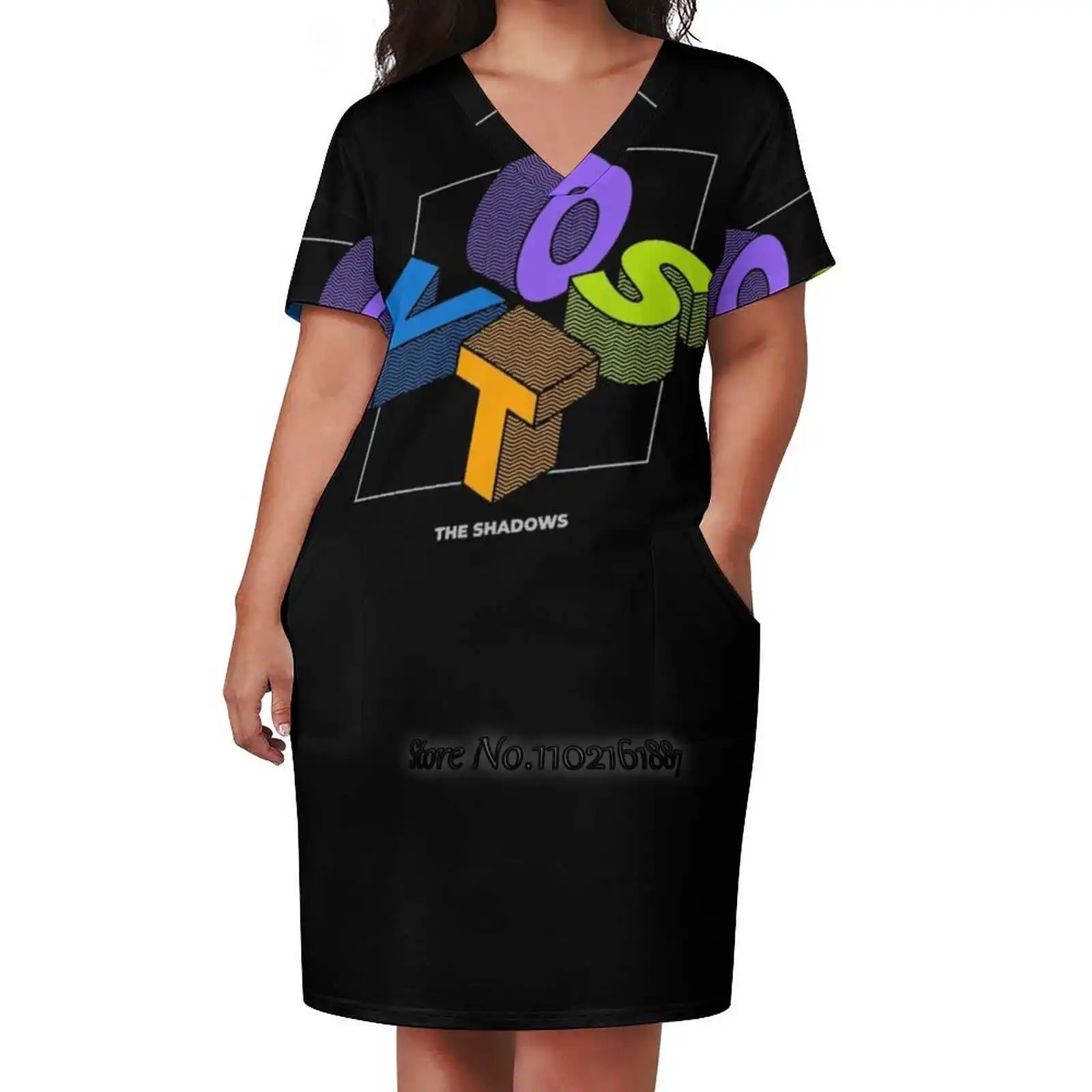 Valley Of The Shadows Design Print Dress Short Sleeve V-Neck Fashion Skirt Thin Short Sleeve Skirts Dnb Drum And Bass Drum N