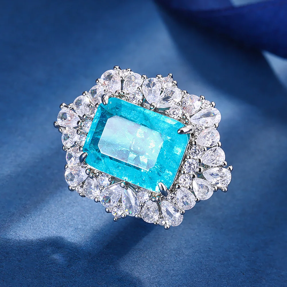 2023 New Arrival Paraiba Tourmaline Necklace Pendant Ring Earrings Lab Diamond Women\'s Luxury Wedding Party Fine Jewelry Sets