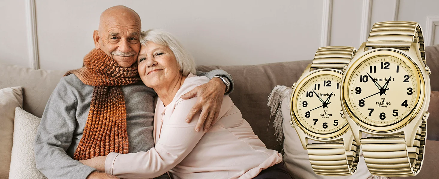 Hearkent English Talking Watch for Elderly Classic Elastic Strap Watch US Atomic Clock Digital Watch Couple Watch Parents Gift