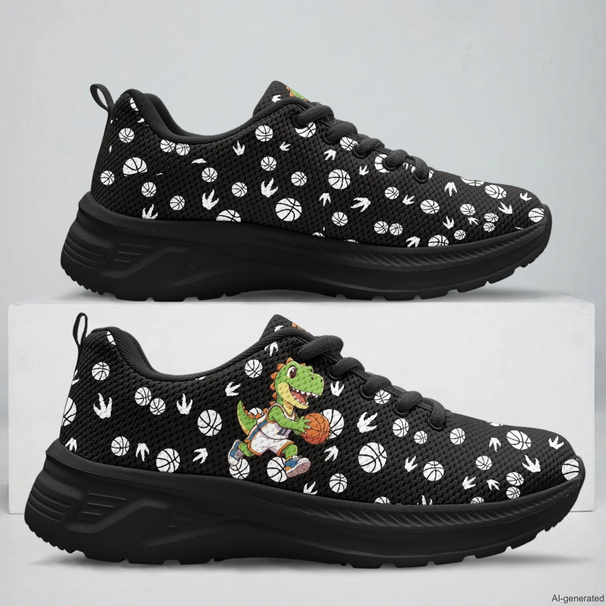 XIXIRIMIDO Running Shoes for Men Breathable Mesh Casual Walking Shoes for Women Dinosaur Basketball Print Gym Sneakers 35-48