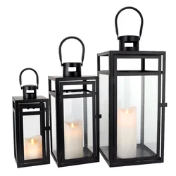 Modern Large Black Lantern Garden Hanging Metal Candle Holder Home Outdoor Decorative Lanterns For Candle