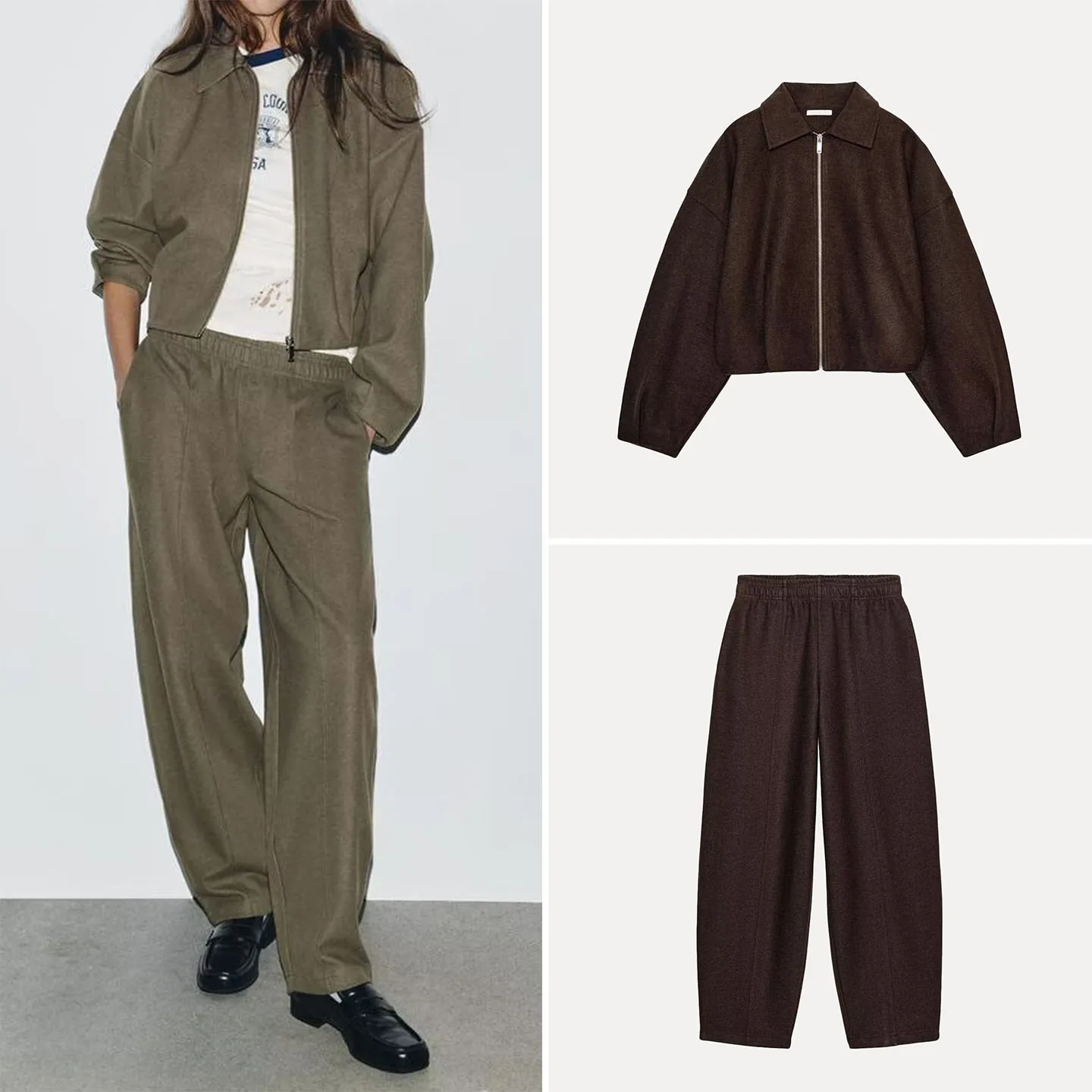 

Z Women's Soft Material Long Sve Pilot Jaet 2025 New Sle Straight Leg Pants mid Waist Long Trousers