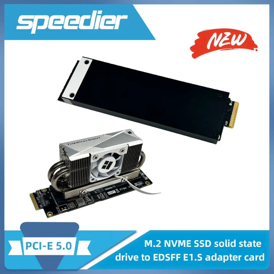 ADT PCIe 5.0 X4 M.2 NVMe SSD Solid State Drive To EDSFF E1.S Adapter Card with Aluminum Box for 1U Server Chassis