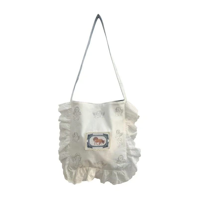 

Sweet Lace Trim oulder Bag Women's Canvas Crossbody Bag Spring Summer New Sle Japanese Sle Versatile Youth Casual Bag