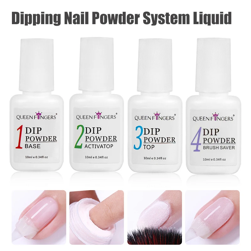 1-4pcs Nail Dipping Powder System Liquid Kit 10ml Base, Activator, Top, Brush Saver Nail Art Natural Dry Without UV Lamp Cure 34