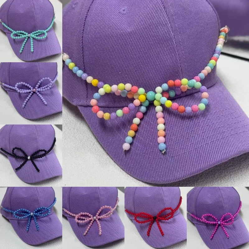 

Niche Versatile Pearl Bow Baseball Cap Pendant Color Dopamine Hat Chain