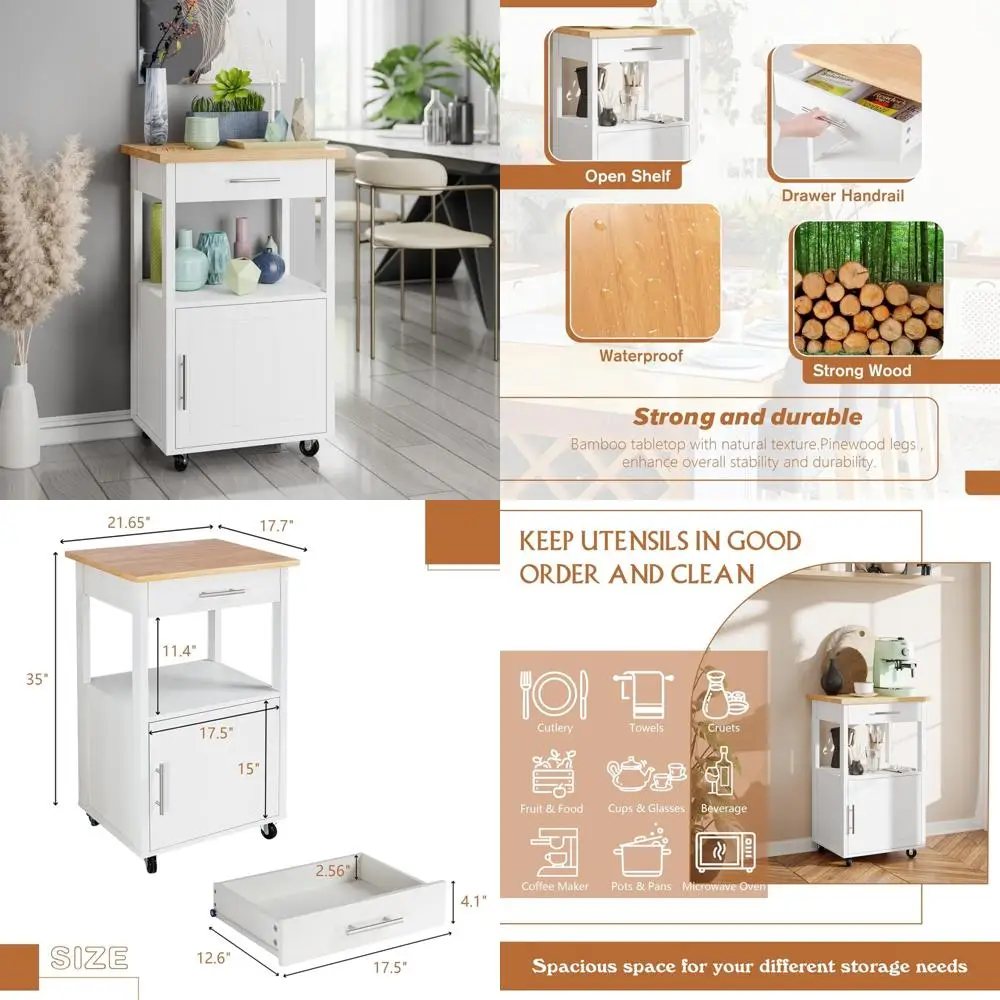 

Kitchen Island Cart with Storage Cabinet, Rolling Utility Cart for Kitchen, Shelves and Towel Rack, Mobile Kitchen Cart with Fre