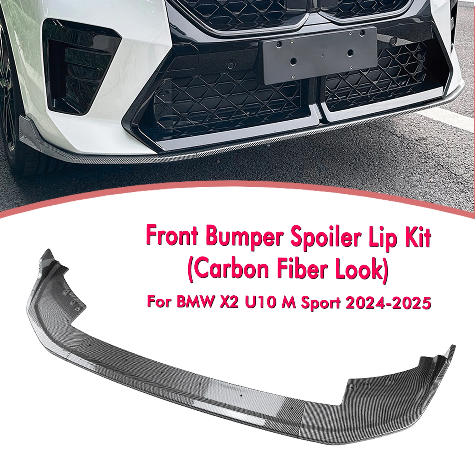 

For BMW X2 U10 M Sport 2023-2025 Front Bumper Spoiler Lip Carbon Fiber Look/Gloss Black Lower Splitter Protector Guard Plate Kit