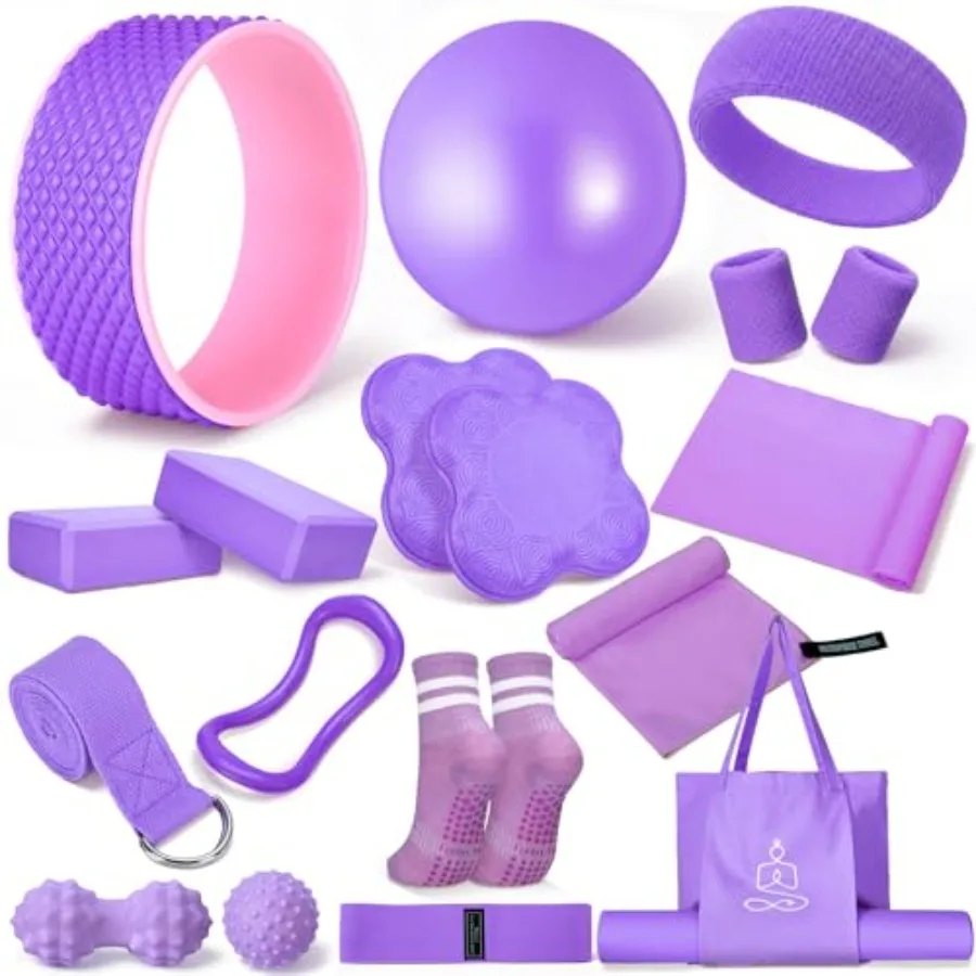 17-teiliges Yoga-Essentials-Set für Frauen Pilates-Ausrüstung Starter-Set für Anfänger mit Yoga-Rad Ball Blöcke Gurt Widerstandsband