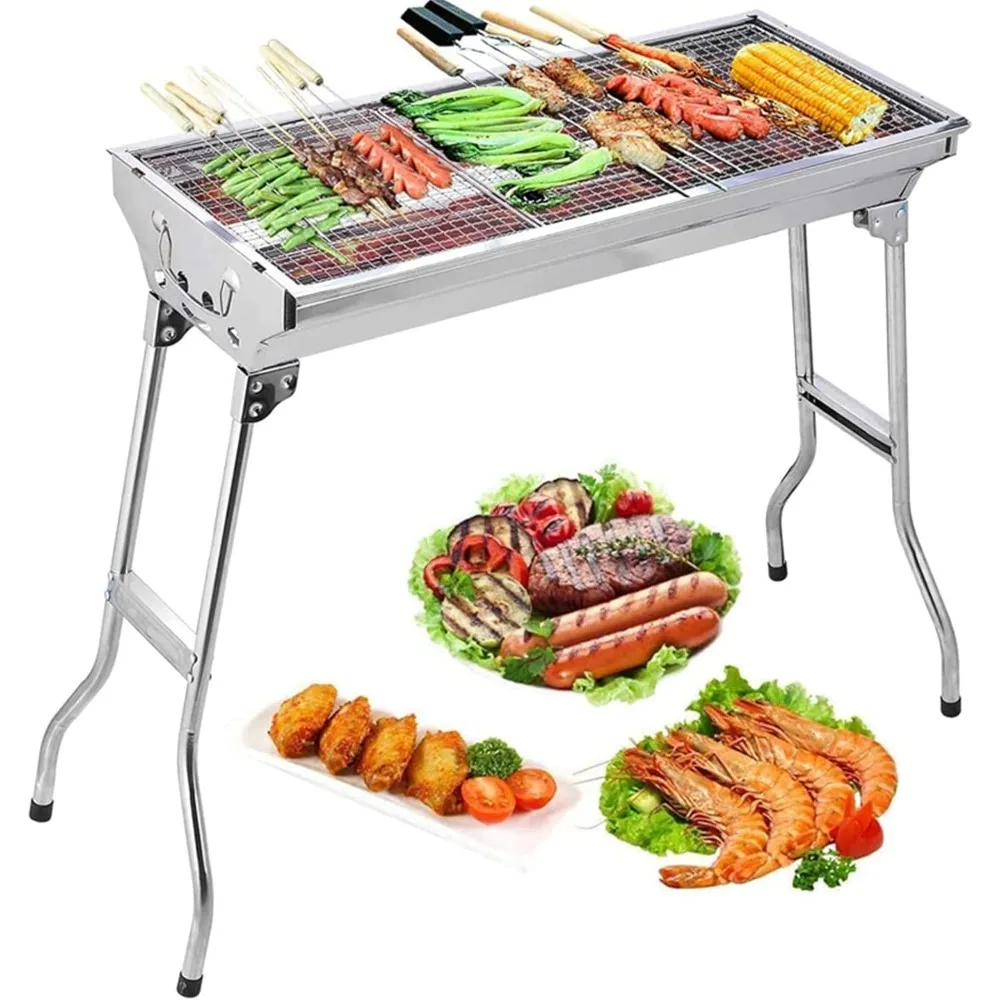 

Charcoal Grill, Barbecue Grill Stainless Steel BBQ Smoker Barbecue Folding Portable for Outdoor Cooking Camping Hiking Picnics B