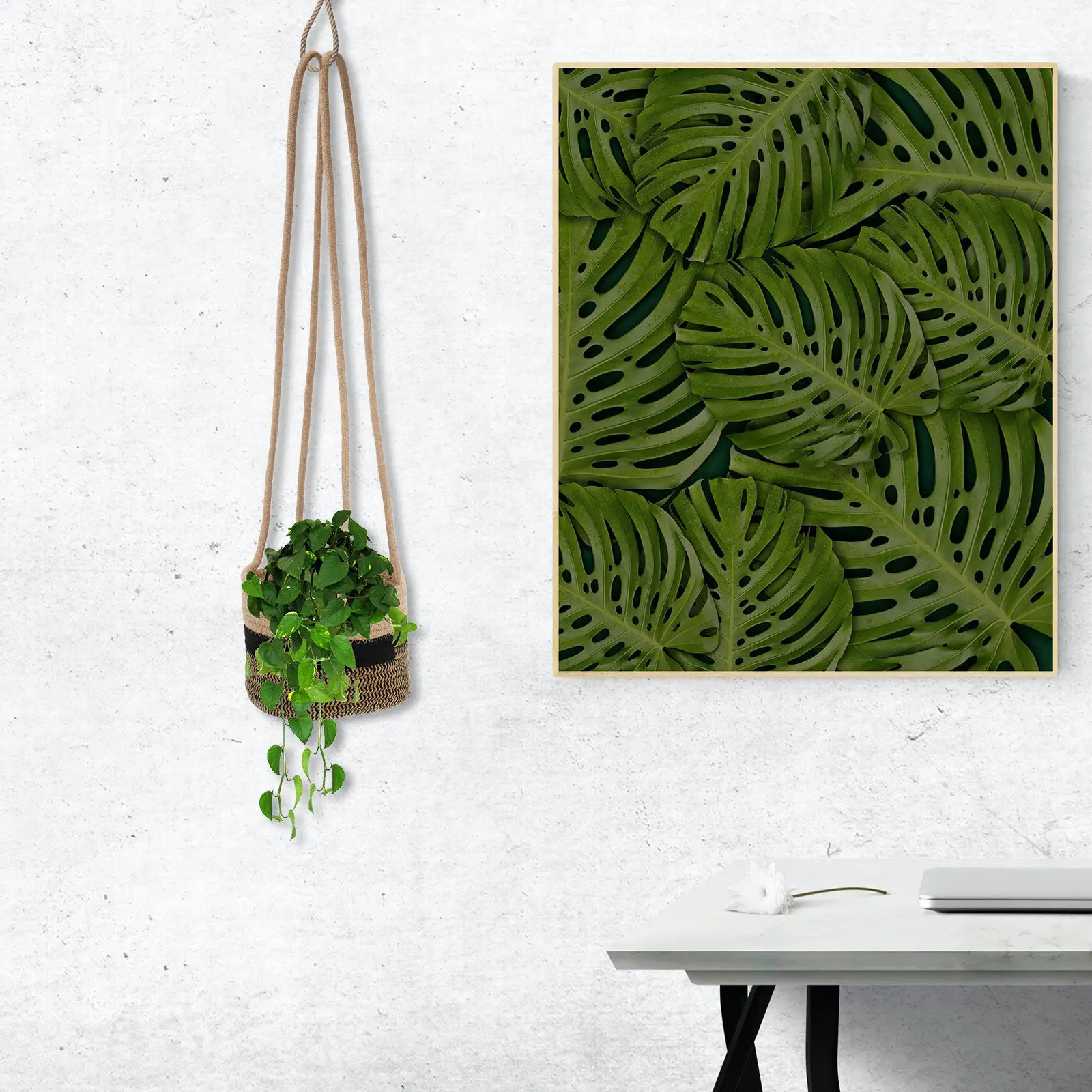 Handcrafted Woven Flower Basket Cotton Rope Hanging Planter Indoor Decorative Planter for Living Room Bedroom Balcony Wall Mount