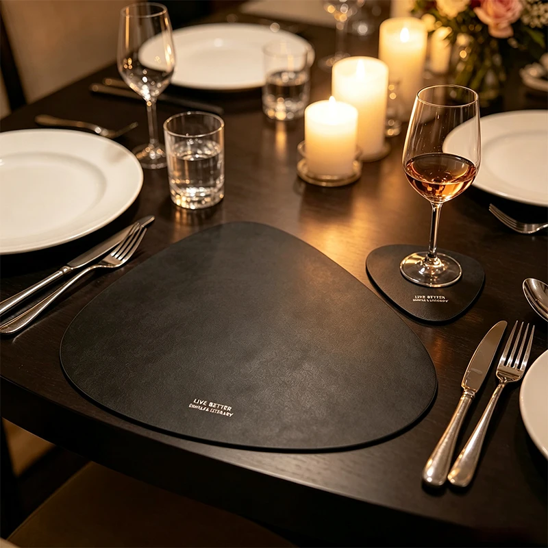 2/4/8/12pcs Teardrop Leather Placemat with Wipeable Non-Slip Surface Free Coaster for Dining Table Kitchen Office Desk Mouse Pad