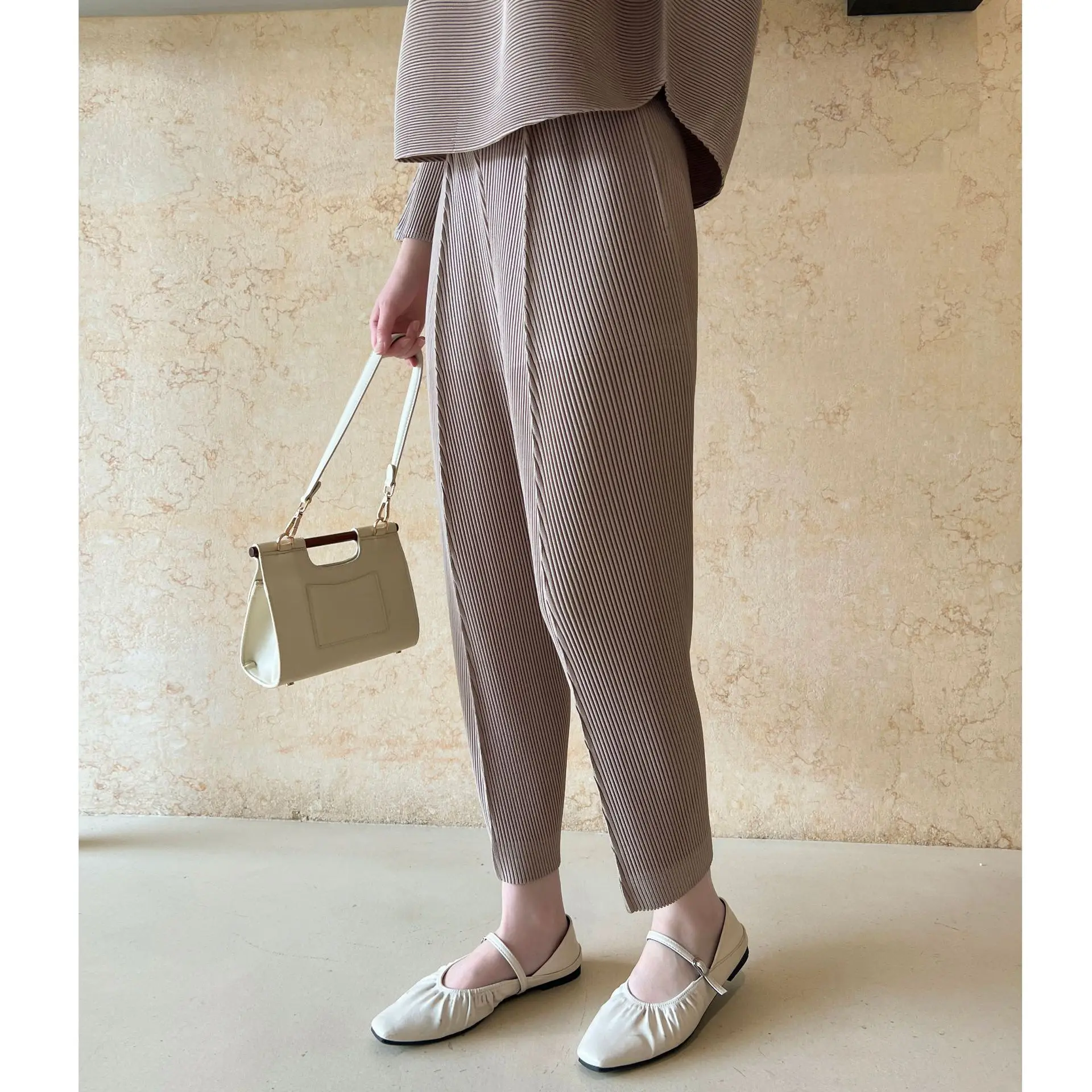 Miyake Pleated Women High Waist Loose Straight Leg Pants Solid Casual Elegant Summer Breathable Vacation Chic Trousers Sale