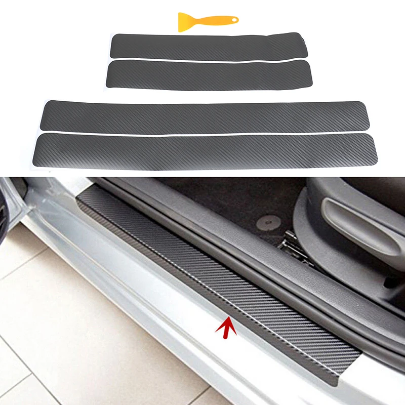

4Pcs Gray color car door sill scuff welcome pedal protect carbon fiber sticker