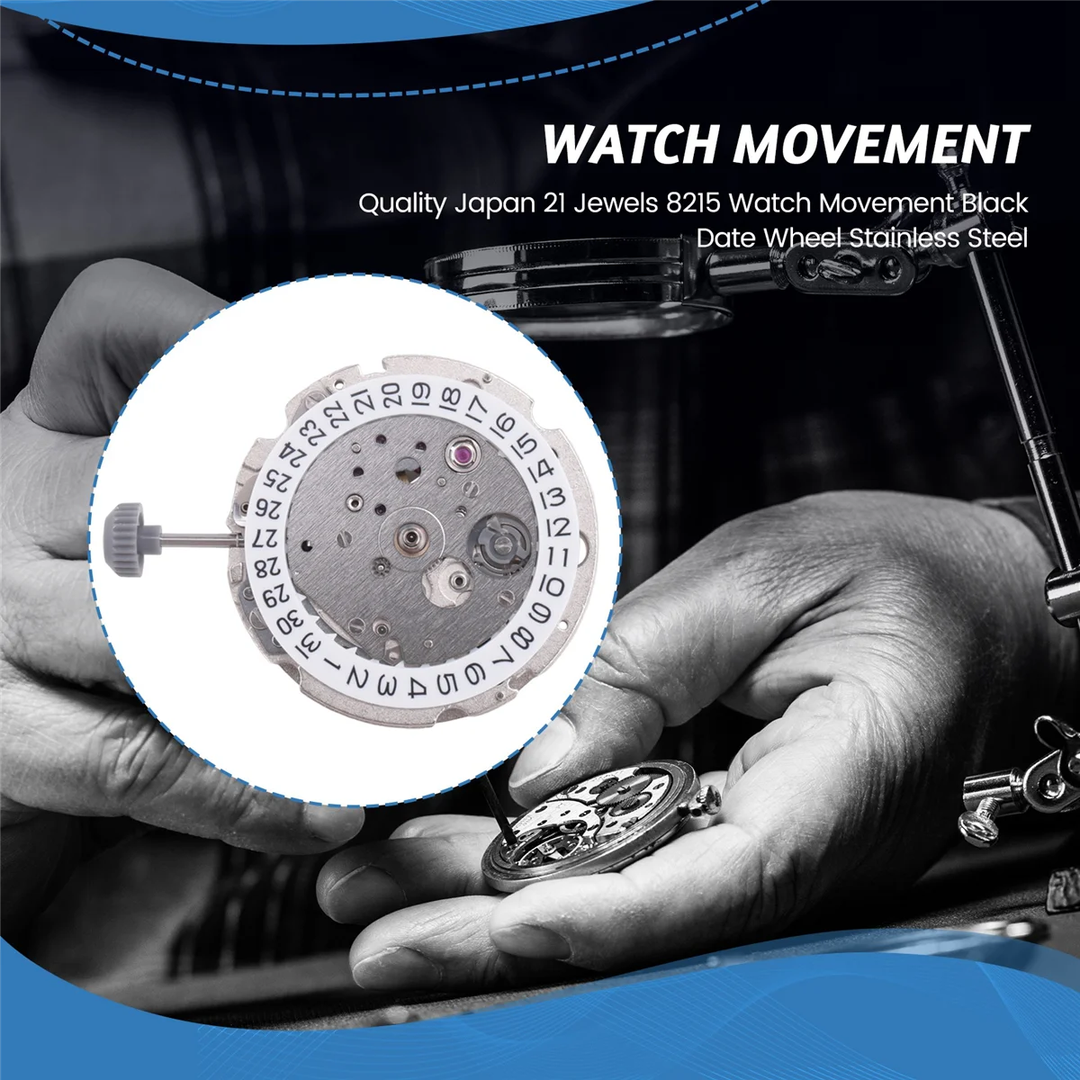 

ELBA_New High Quality Japan 21 Jewels MIYOTA 8215 Watch Movement Black Date Wheel Stainless Steel