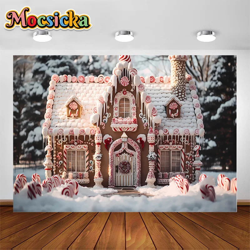 

Mocsicka Photography Backgrounds Forest Candy Houses Snow Christmas Decoration Backdrops Kids Girls Portrait Photo Studio Props