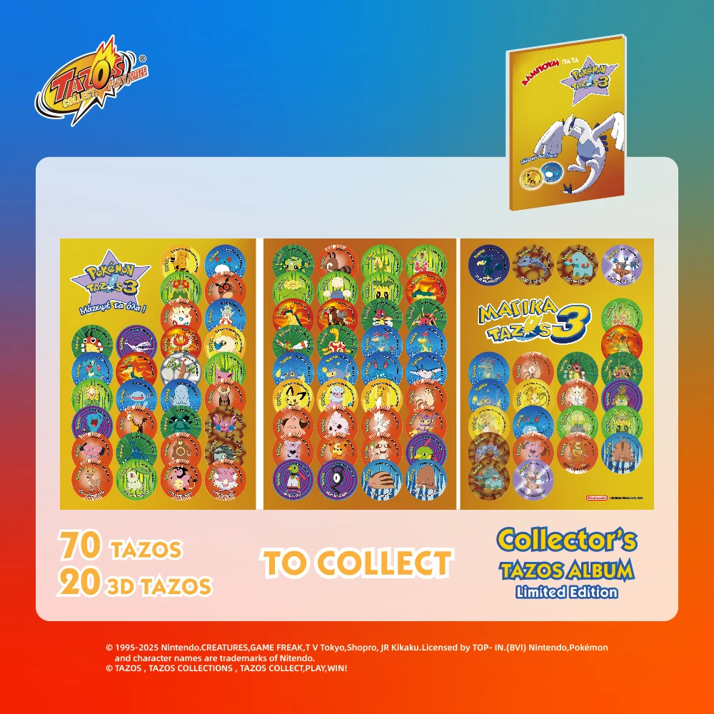 TAZOS Collections Pokemon 1 2 & 3 Full/Complete Album Set 81/100/90Pcs Flippo Pogs Taps【Spanish & Greek version-Total 271Pcs】