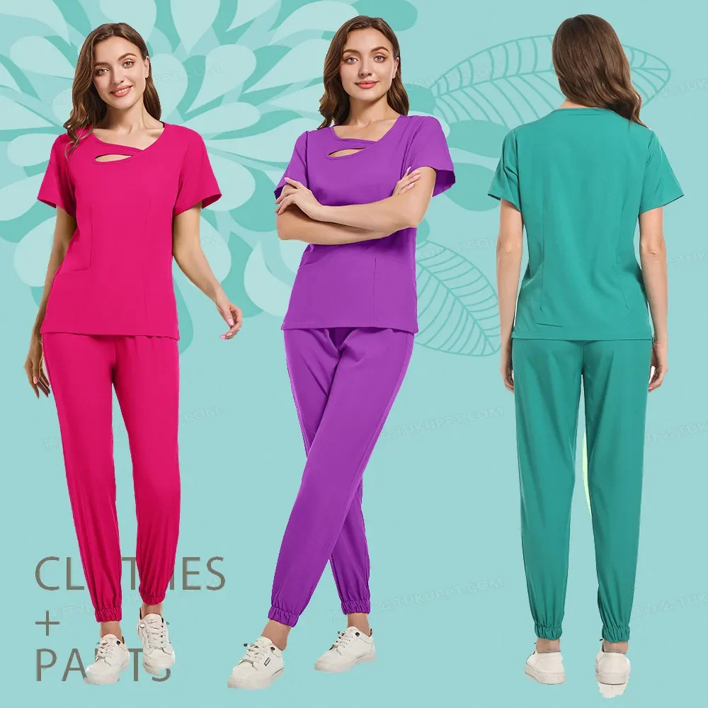 Doctor and nurse medical uniforms, elastic tops, pants with pockets, clinical surgery gowns, dental  beauty salon work suits