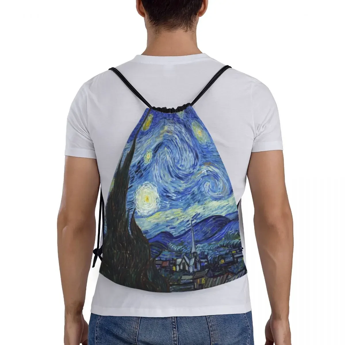 Sac à dos de sport personnalisé pour hommes et femmes, sac de sport portable, sac à dos d'entraînement de peinture d'art, nuit étoilée, Vincent Van Gogh, proximité Wstring