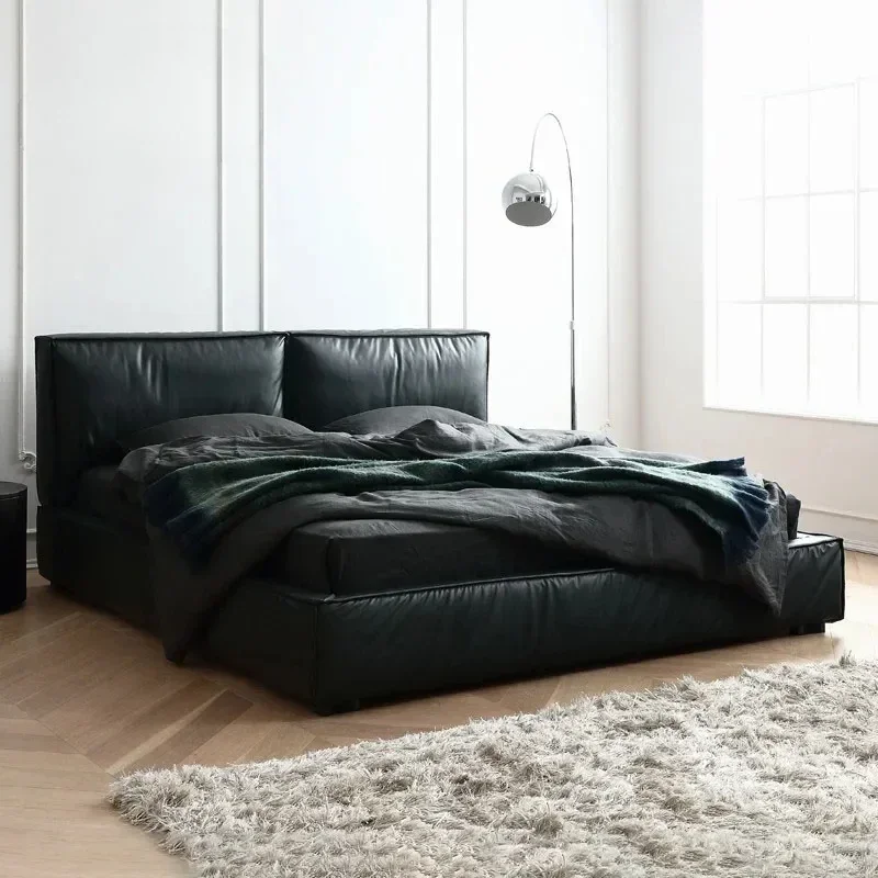 

Italian Simple Home Furniture Beds Queen/King Bed Frame Black Leather Modern Bedroom Furniture Set Designer Double Bed