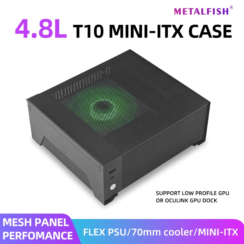 Корпус METALFISH T10 Mini ITX, 4,8 л, офисное маленькое шасси, поддержка встроенного блока FLEX/холодильника 70 мм с высоким охлаждением/карта расширения OULINK