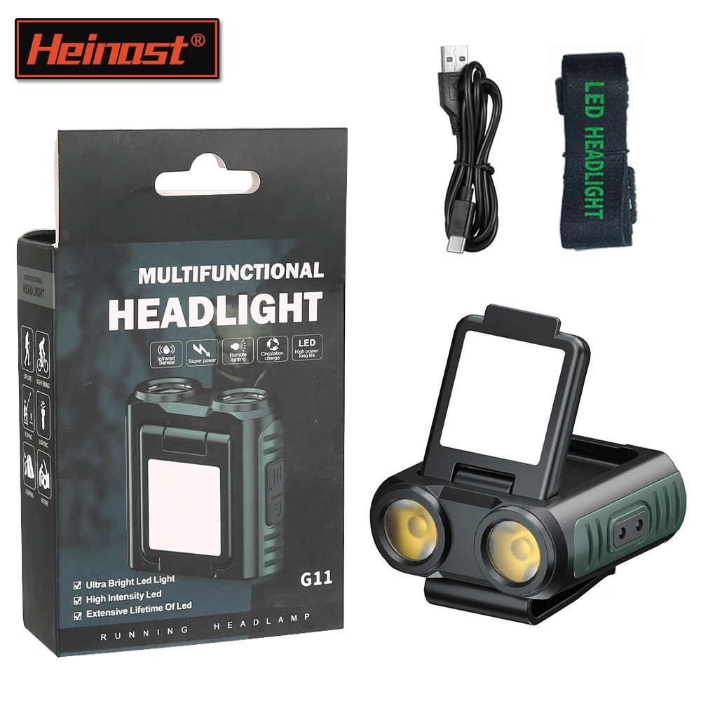 Induction LED Headlamp Mini Cap Clip Light Built-in 1200Mah Battery USB Rechargeable Head Flashlight for Camping Fishing Lantern