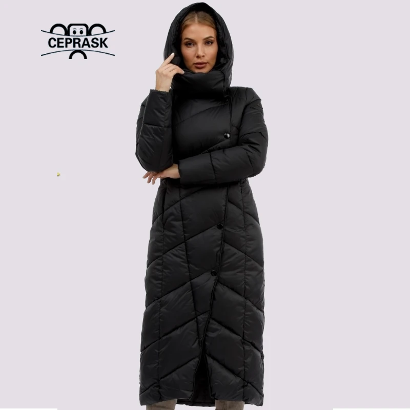 CPRASK 2023 Winter Down Jacket Women X-Long Fashion Warm Female Padded Quilted Coat Thick Cotton Overcoat Quality Winter Parkas