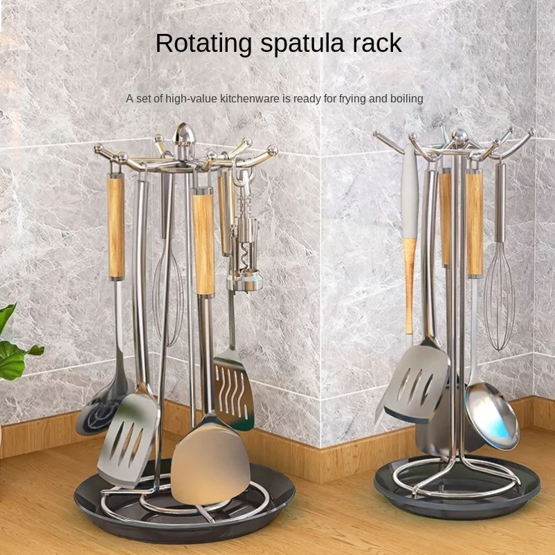 Rotating Truner Frame Table Top Household Kitchen Storage Rack Desktop Hanging Spoon and Spatula Bracket Soup Spoon