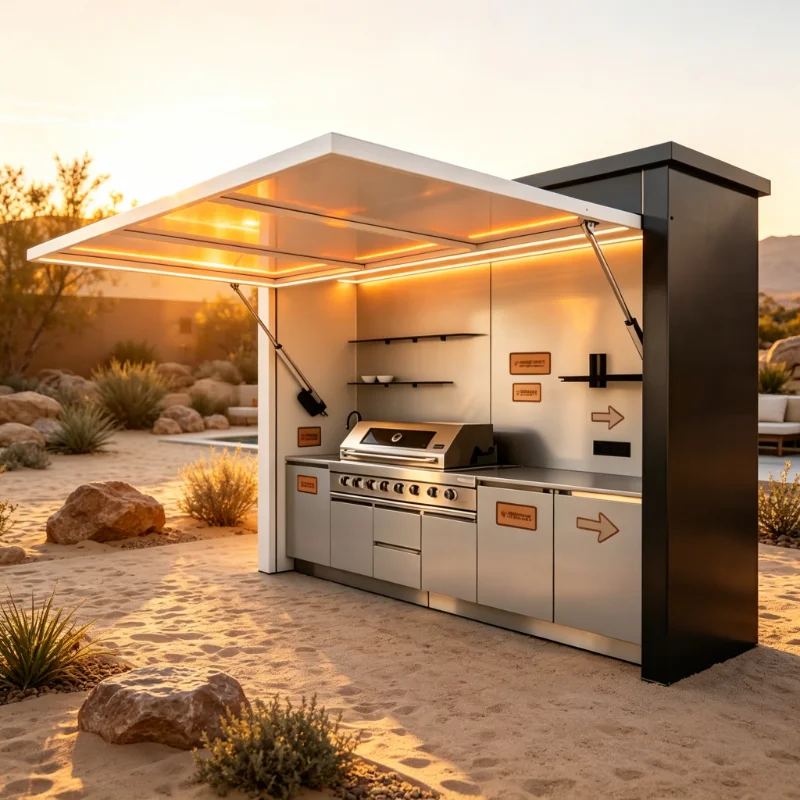Luxury Integrated Stainless Steel Kitchen Station Custom Outdoor BBQ Pizza Oven Unit with Waterproof Windproof Pergola