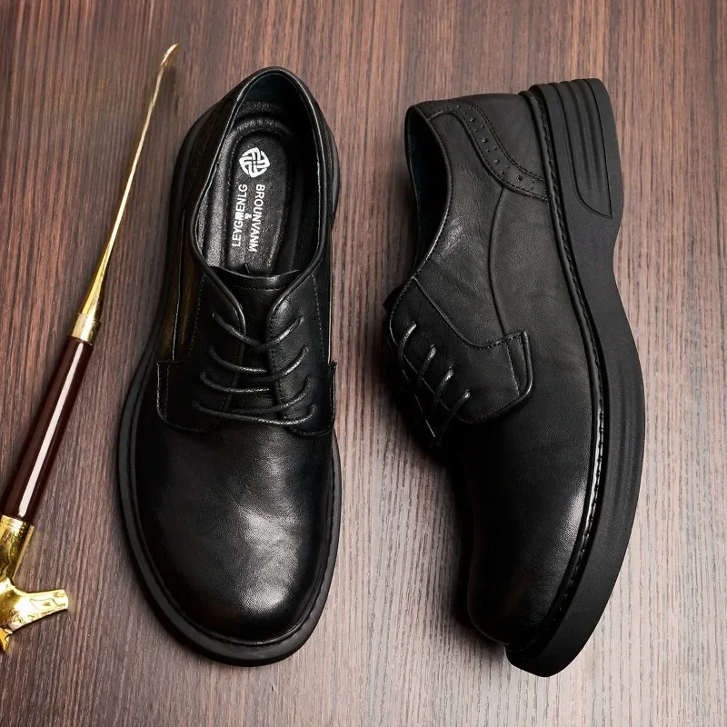 

Retro Soft Cowhide Mens Formal Shoes Luxury Genuine Leather Handmade Quality Comfortable Autumn New Outdoor Social Shoes Male