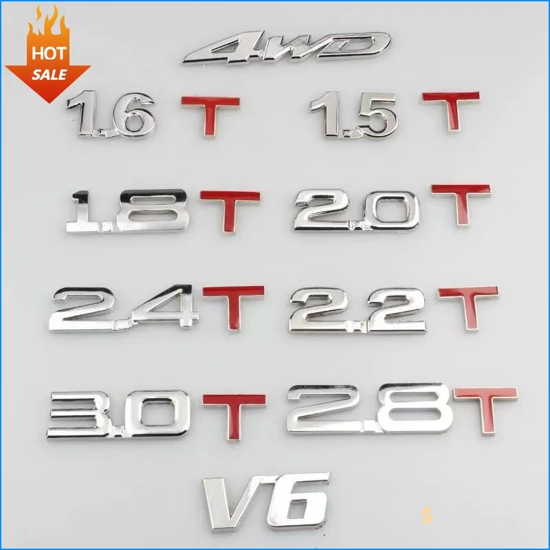 Newest Car 3D Metal Logo Sticker 1.3T 1.4T 1.5T 1.6T 1.8T 2.0T 2.2T 2.4T 2.5T 2.8T 3.0T High-End Car Styling Sticker Universal