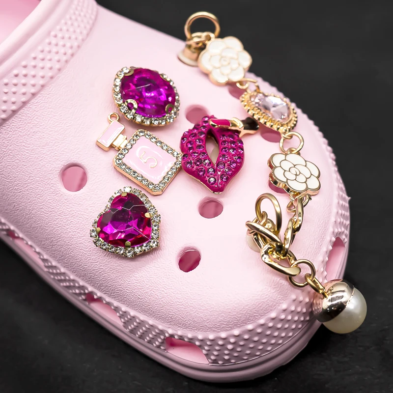 5 stücke Metall Parfüm Schuh Charms Lippenstift Lippen bling Edelsteine Schuh Dekorationen Pins für Frauen Mädchen Geschenk Sandale Zubehör Clog Schnalle – Detail 2