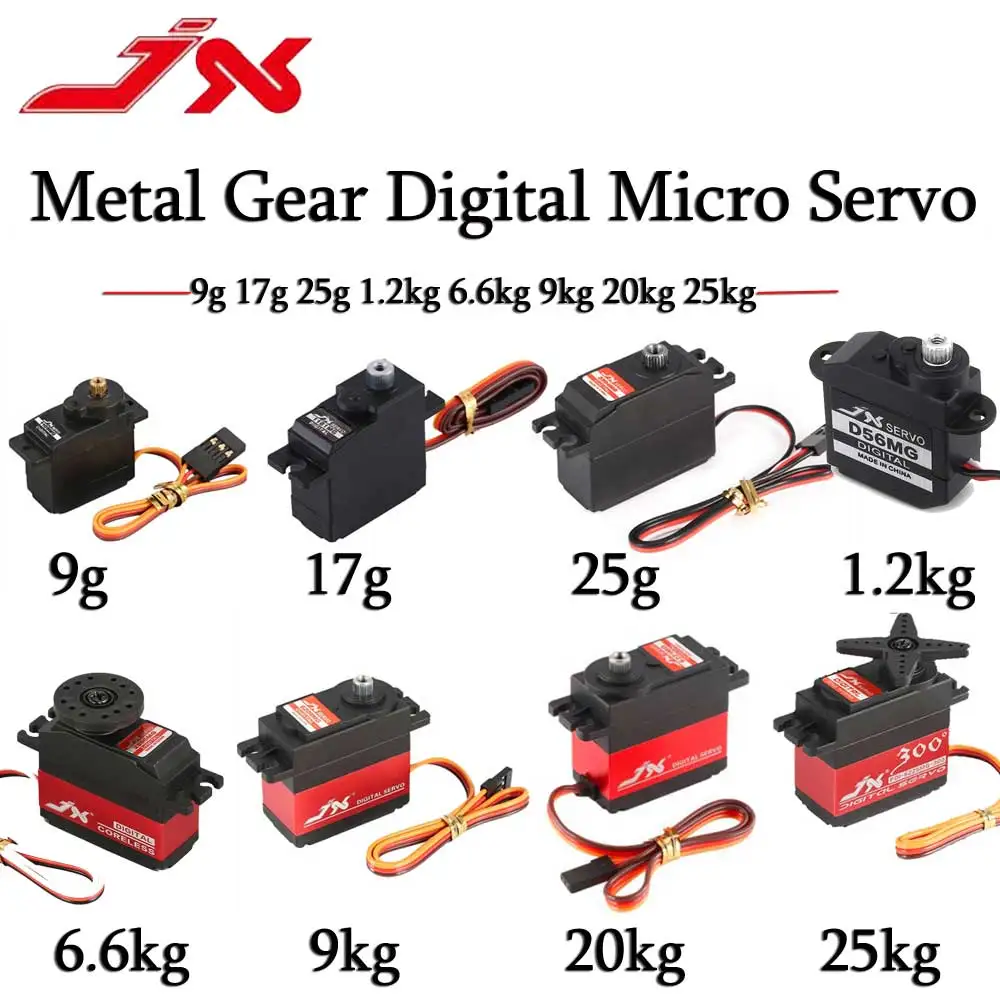 JX Digital Micro Servo 9g 17g 25g 1.2kg 6.6kg 9kg 20kg 25kg Metal Gear for RC Car Robot Airplane Aircraft Drone RC Model Parts