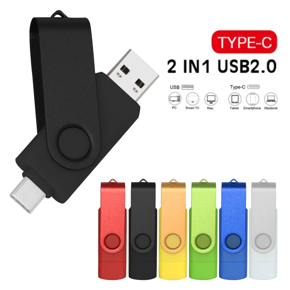 

High Speed USB Flash Drive OTG 2.0 Pen Drive 64gb 32gb USB Stick 16gb Rotatable Pen drive For Android Micro/PC Business gift