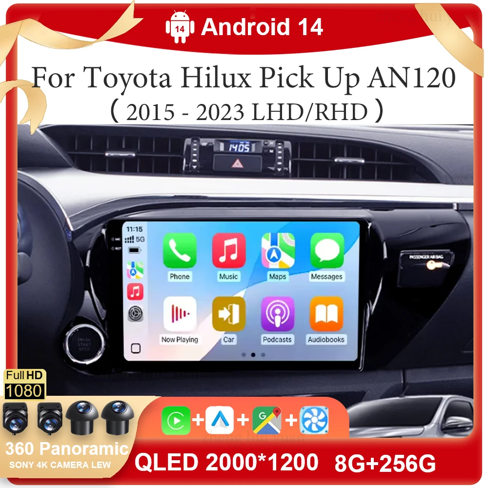 

Car Android 14 For Toyota Hilux Pick Up AN120 2015 - 2020 LHD/RHD Carplay&Auto Radio GPS Navigation Multimedia Stereo Player 4G